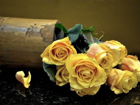 yellow flowers - flowers, lovely, yellow, wood