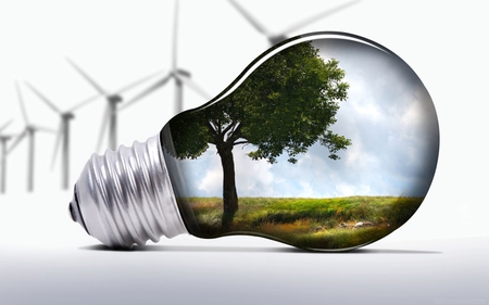 World in bulb - nature, lightbulb, green, tree, grass