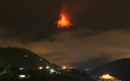 Fire On The Mountain - vulcano, fiery night, mountain, fire