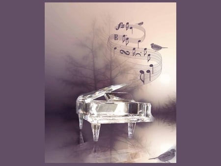 LET THE MUSIC PLAY - piano, music, birds, reflection