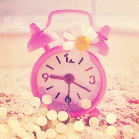 Pink Clock - daisy, time, sparks, pink, girly, clock, sand, sparkles, flower