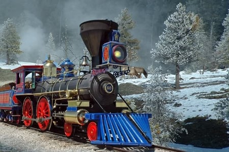 Train - train, trees, snow, tracks