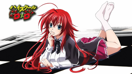 Rias Gremory - anime, female, devil, school uniform, red hair, king, rias gremory, highschool dxd, blue eyes