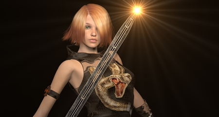 Snake - women, snake, blond, fight, 3d, poser