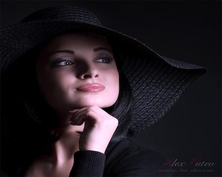 Woman - beauty, woman, hat, melancholy, smile, memories, brunette