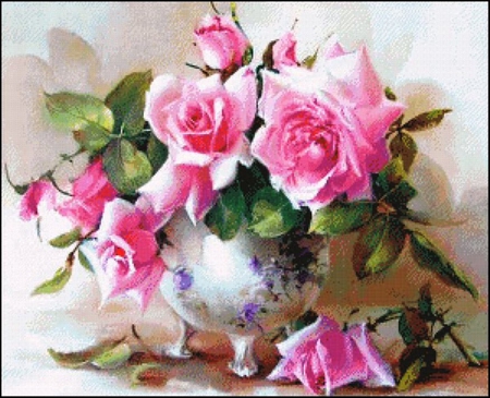 Pink roses - skill, roses, gobelin, hand made, beauty, colors, art, pink