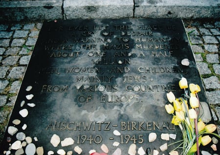 Memorial Plaque At Auschwitz - world war two, death camp, auschwitz, birkenau