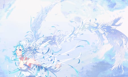 Hatsune Miku - twin tails, anime, girl, angel, hatsune miku, long hair, fly, volcaloid, diva