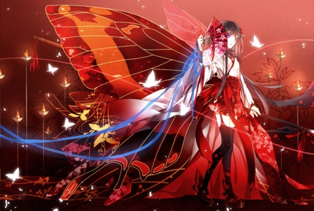 Shirakiin Ririchiyo - woman, lady, female, girl, wings, japanese, butterfly, gorgeous, bow, anime, shirakiin ririchiyo, ribbon, kimono, cute