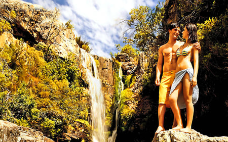 couple on their vacaion - dn, waterfalls, amzing, couple