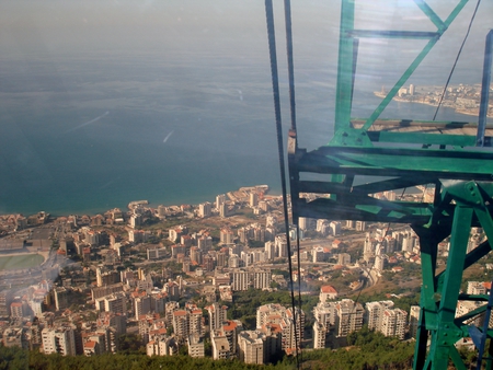 A view from top of the mountain of Lebanon  - clouds, metal, blue, Oceans, green, sky