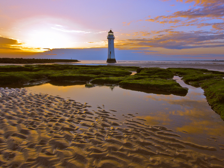 Light to my path - beach, lighthouse, nature, sunset