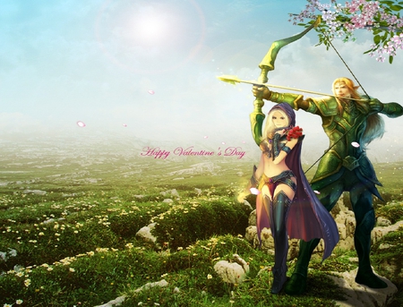 Happy Valentines Day - love, elves, couple, valentine, archer