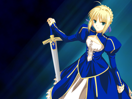 Saber - saber, anime, zero, girl, blonde, sword, night, armor, blade, weapon, stay, fate