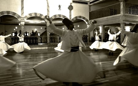 turkish dancers - black, motion, white, photography