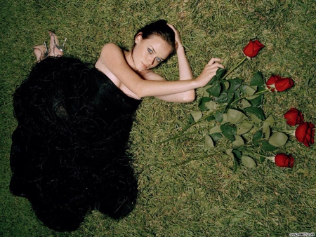 love and roses - flowers, roses, female, red, photography, model, field