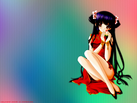 Peach - rainbow, girl, peach, long hair, kawaii, red, anime, chinese, cute