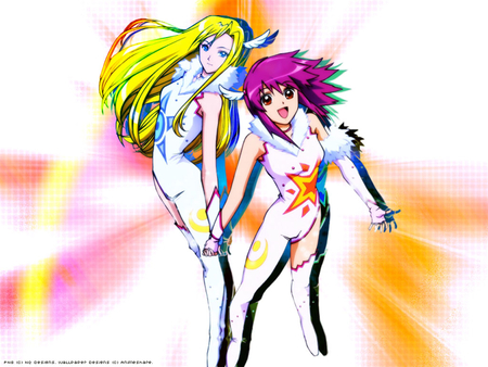 Stars - girls, sexy, stars, rainbow, white, purple, yellow, orange, anime, friends, cute, blonde