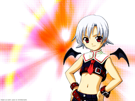 Tiny Devil - boy, black, anime, white, rainbow, red, wings, devil