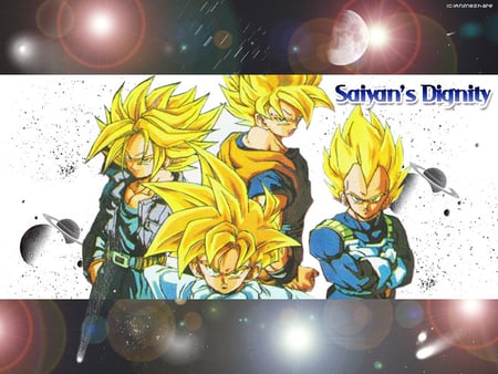 Saiyan's Dignity - planets, saiyans dignity, goku, white, vegeta, gohan, yellow, boys, anime, saiyan, dragon ball z, dbz, trunks