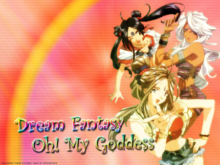 Dream Fantasy - skuld, ah my goddess, anime, girls, urd, oh my goddess, belldandy, rainbow, goddess, red, sisters