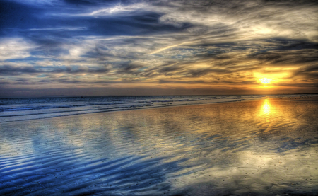 Reflection-HDR - pretty, horizon, scenery, amazing, beach, landscape, great, sunrise, reflection, sand, view, hdr, nice, sky, sun, clouds, water, beautiful, photography, sea, beauty, colors, lovely, cool, ocean, nature, sunset