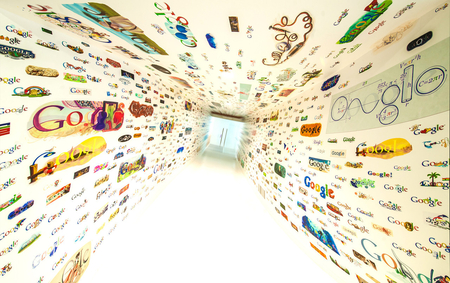 GOOGLE DOODLE - google doodle, search, doodle, office, architecture, dream, google heaven, google logo, google, world, hallway, painting, innovation, art, dreamy, wall