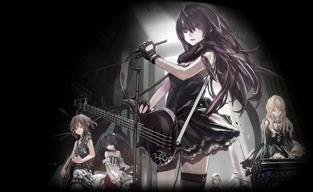 Rock girls live! (for Monica) - girls, instruments, pic, image, music, wallpaper, picture, art, live, wall, anime, rock