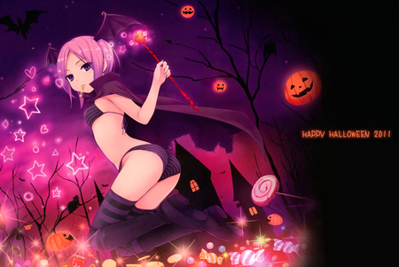 anime girl - anime, coffee, original, cape, girl, pink, kizoku, halloween, candy