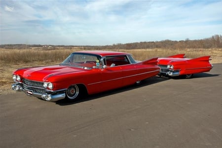 1959 Cadillac De Ville with Custom Trailer - de, ville, cadillac, antique, trailer, 1959, car, custom, red, vintage, classic, deville, 59