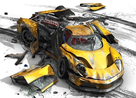 Burnout Car - street, broken, yellow, car