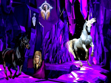 HORSES - horses, indian, animals, cave, color, 2012