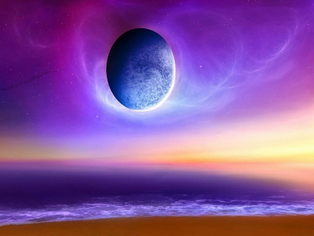 The Planet - moon, galaxy, purple, planet