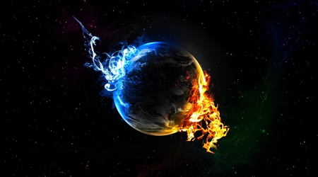 Global Changes - ice, world, fire, hot, cold, earth, stars, galaxy