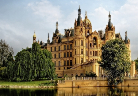 Money no Object - building, lake, windows, trees, reflection, turrets, large