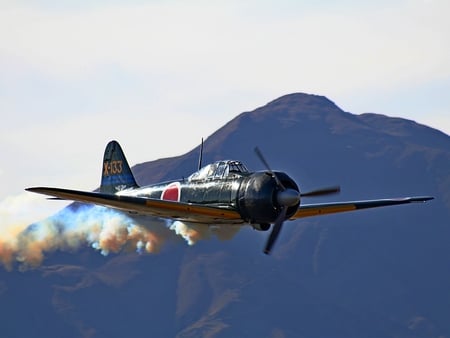 Mitsubishi Zero - airplane, zero, war, plane, world, ww2, vintage, classic, mitsubishi, smoke, antique, wwii, japanese