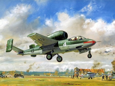 Heinkel He162 - german, ww2, plane, antique, painting, art, he-162, vintage, classic, he162, jet, drawing, airplane, world, heinkel, wwii, war, 162, he