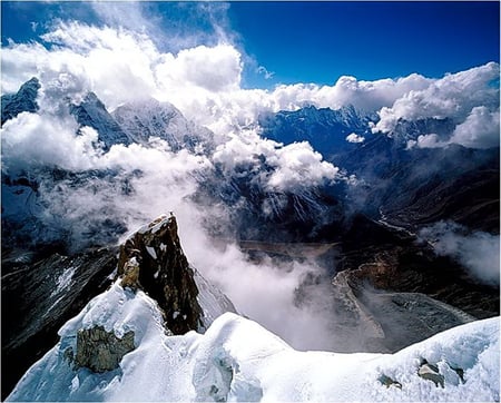 View from Heaven - clouds, snow, mountains, valley, sky