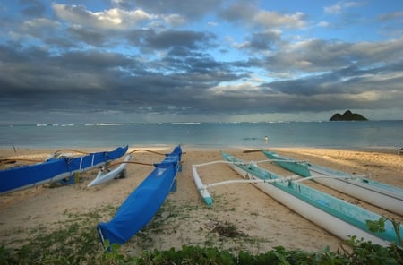 Lanikai Beach - beach, canoes, lanikai, hawaii, ocean