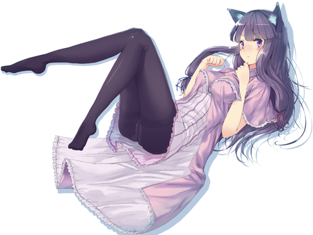 catgirl - sexy, girl, hair, eyes, catgirl, ears, purple, striped, anime, animal, blush, cute, long