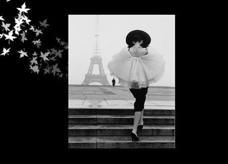 Romance in Paris - stairs, white, woman, eiffeltower, meeting, man, black