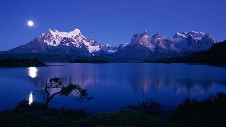 moonlit reflections - lake, mountains, water, beauty, photography, nature, blue