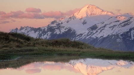 shaded mountains - beauty, sky, soft, photography, water, sunset, mountains, nature, reflection, pretty, clouds, pastel