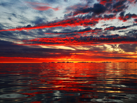 Sunset sky - sky, water, reflection, sunset, sea, nature, colors, colorful