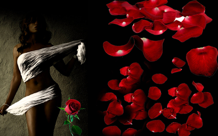 woman & rose petals - rose, wp, petals, woman