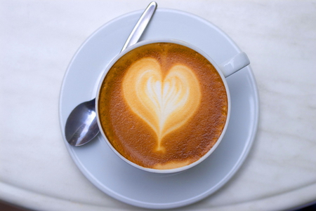 Start the day with love - morning, spoon, coffee, art, heart, saucer, foam, cup