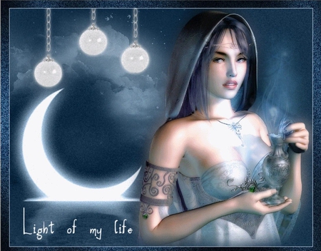 LIGHT OF MY LIFE - moon, female, lights, blue