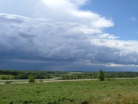 Cloudy  - nature, sky, cloud, blue, grass, road