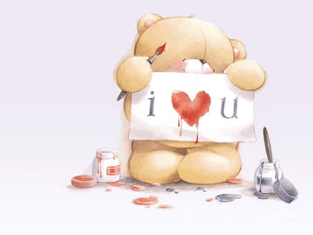 I Heart U Teddy Bear - abstract, teddy bear, i heart u, love, other