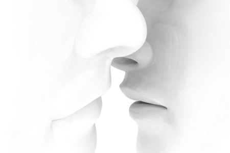 Love's Kiss - abstract, kissing, grey, white, woman, man